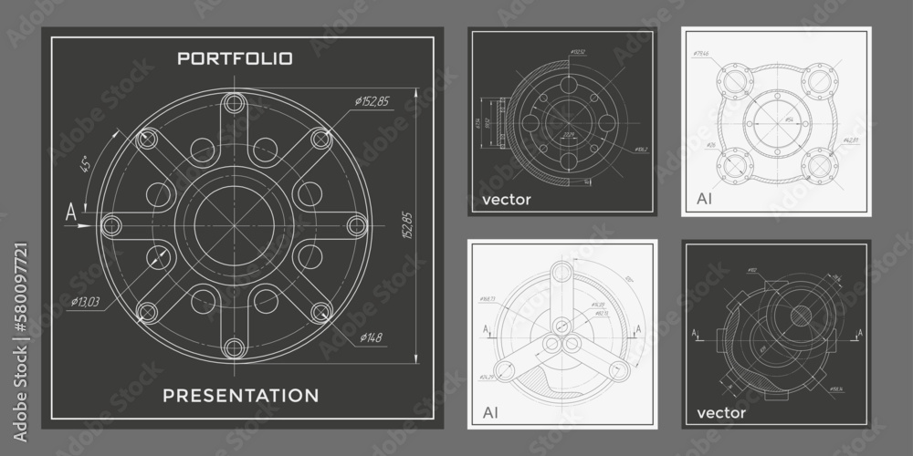 Mechanical Engineering drawing.Set of templates for brochures.Vector illustration. vector de