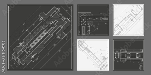 Engineering education.Mechanical drawing.Set of templates for brochures.Vector illustration.