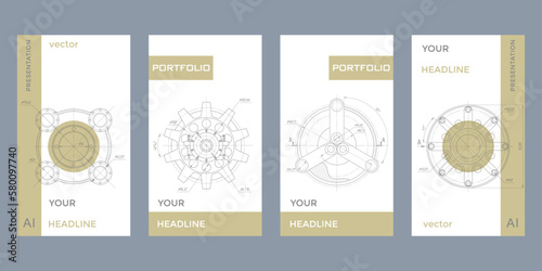 Mechanical Engineering drawing.Set of templates for brochures.Vector illustration.