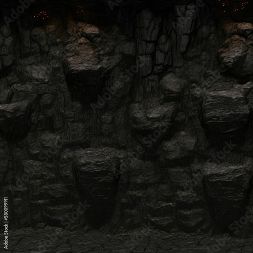 Fényképezés Hyper-detailed Dark Volcanic Ash Stone Dungeon Room with Mysterious Aura