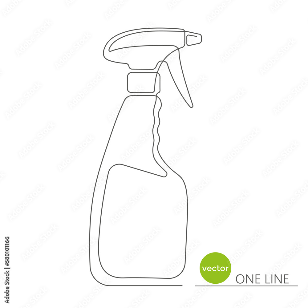 Spray bottle .Home chemistry. Pulverizer drawing.Continuous line drawing.Vector illustration . Spray bottle .Home chemistry. Pulverizer drawing.Continuous line drawing.Vector illustration .
