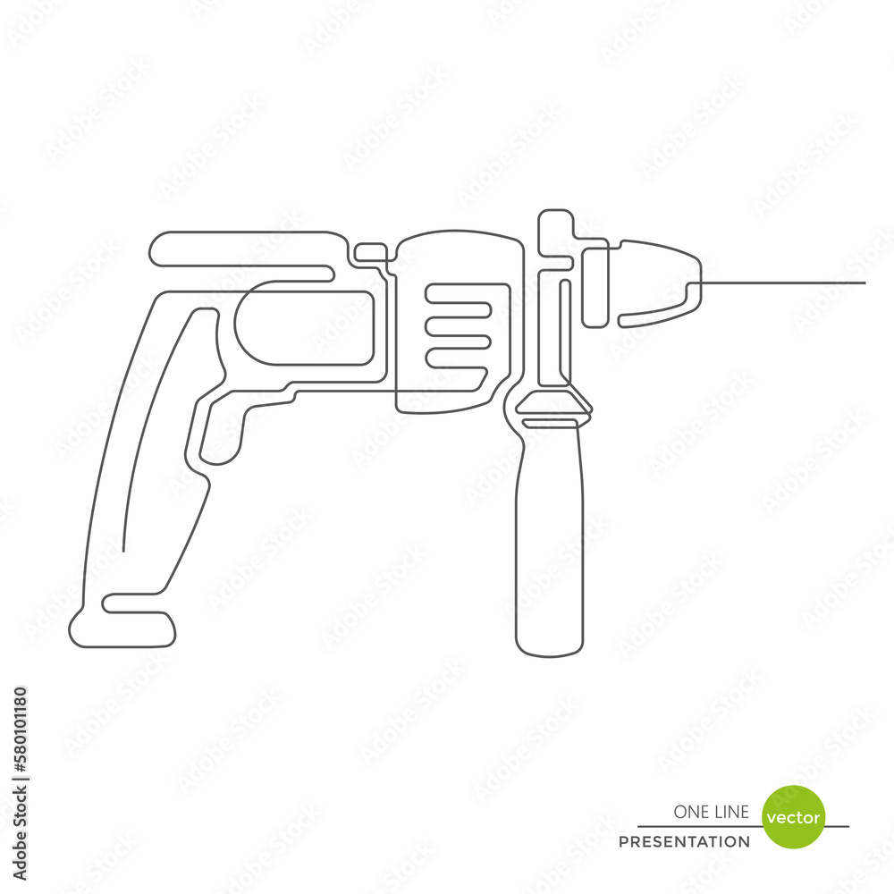 Drill .Locksmith tool for work.One line drawing.Vector illustration. Drill .Locksmith tool for work.One line drawing.Vector illustration.