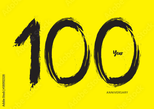 100 year anniversary celebration logotype on yellow background, 100 number design, 100th Birthday invitation, anniversary logo template, logo number design vector, calligraphy font, typography logo