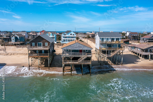 Aerial View of Beach Homes in the Atlantic Ocean in Rodanthe North Carolina