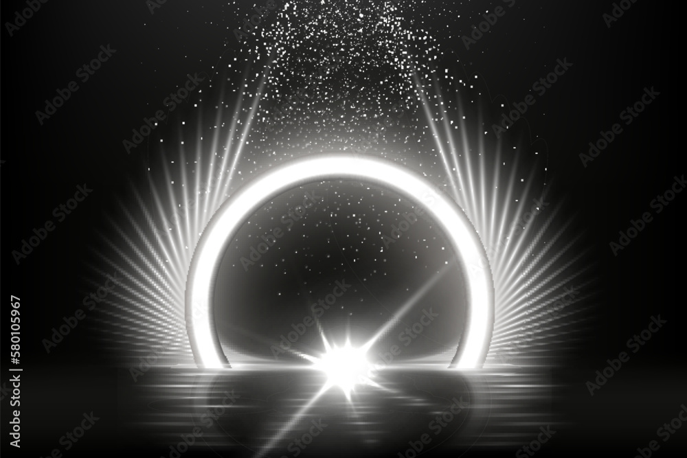 White light wings with star glowing on black background. Silver bright ...