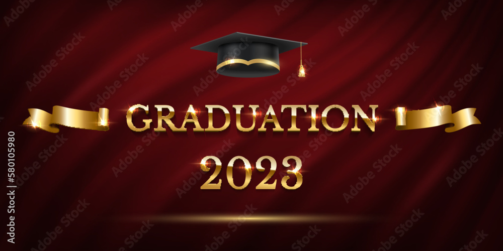 2023 graduation ceremony banner. Award concept with academic hat ...