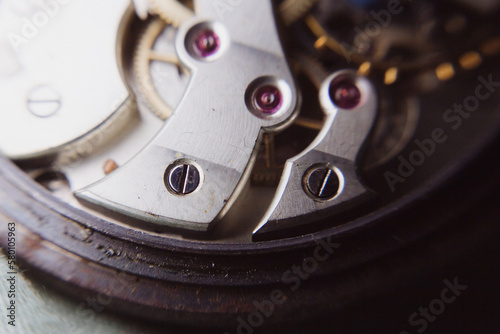 Wallpaper Mural macro shot of details of an old Swiss watch, small gears, springs and clock mechanism close-up Torontodigital.ca