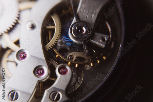 Wallpaper Mural macro shot of details of an old Swiss watch, small gears, springs and clock mechanism close-up Torontodigital.ca