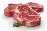 Beef steak isolate. A juicy prime rib eye steak isolated on a white background. Generative AI