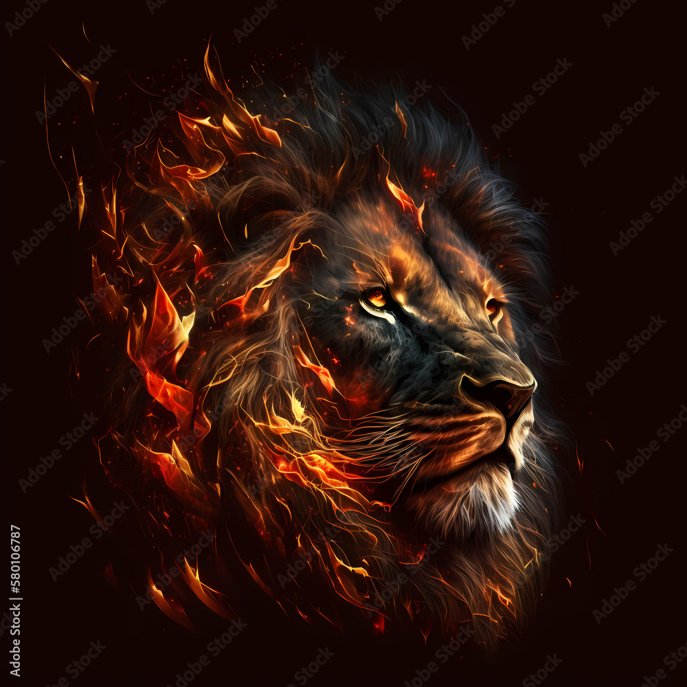 Lion On Fire. Generative AI