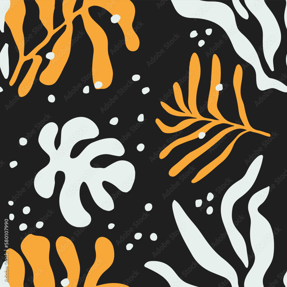 Naklejka premium White Seamless Nature Plant Artwork Texture. Vibrant Endless Summer Beauty Paint, Seamless Vector. Blue