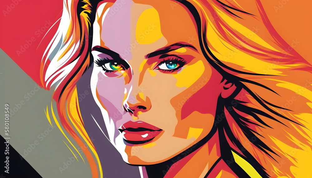 Blonde Bombshell: A Colorful Generative AI Pop Art Portrait of a Beautiful Woman