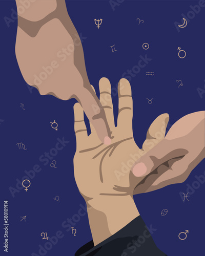 Vector isolated illustration of life line reading. Palmistry. Foresight.