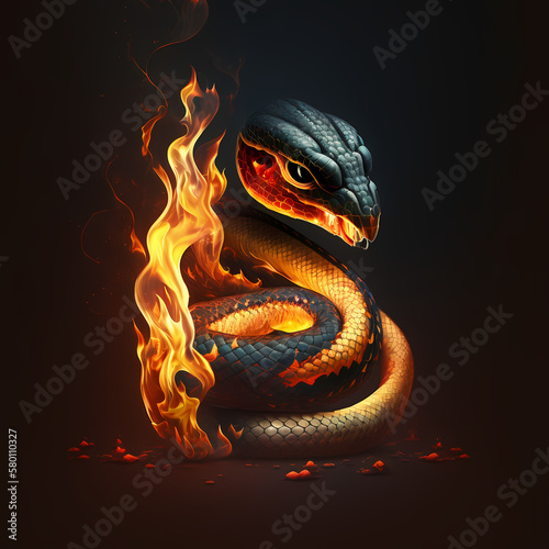Snake On Fire. Generative AI © premiumdesign