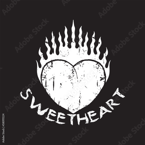 Heart Illustration with text sweetheart black and white grunge style premium vector