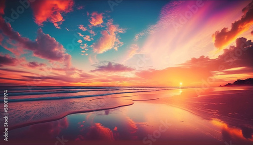 sunset background. sky with soft and blur pastel colored clouds. gradient cloud on the beach resort - Generative AI