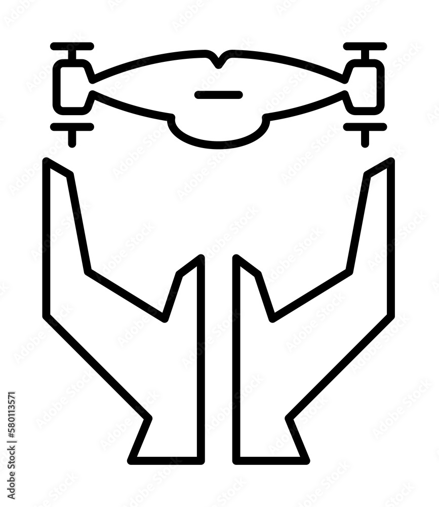 hands and drone field outline icon on light background hands and drone field outline icon on light background