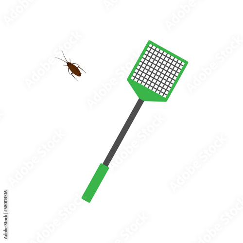 Fly swatter and insect. Vector illustration. Isolated.	