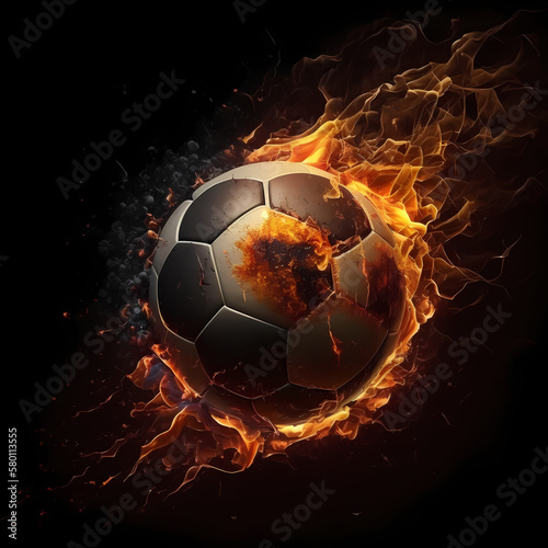 Soccer Ball On Fire. Generative AI