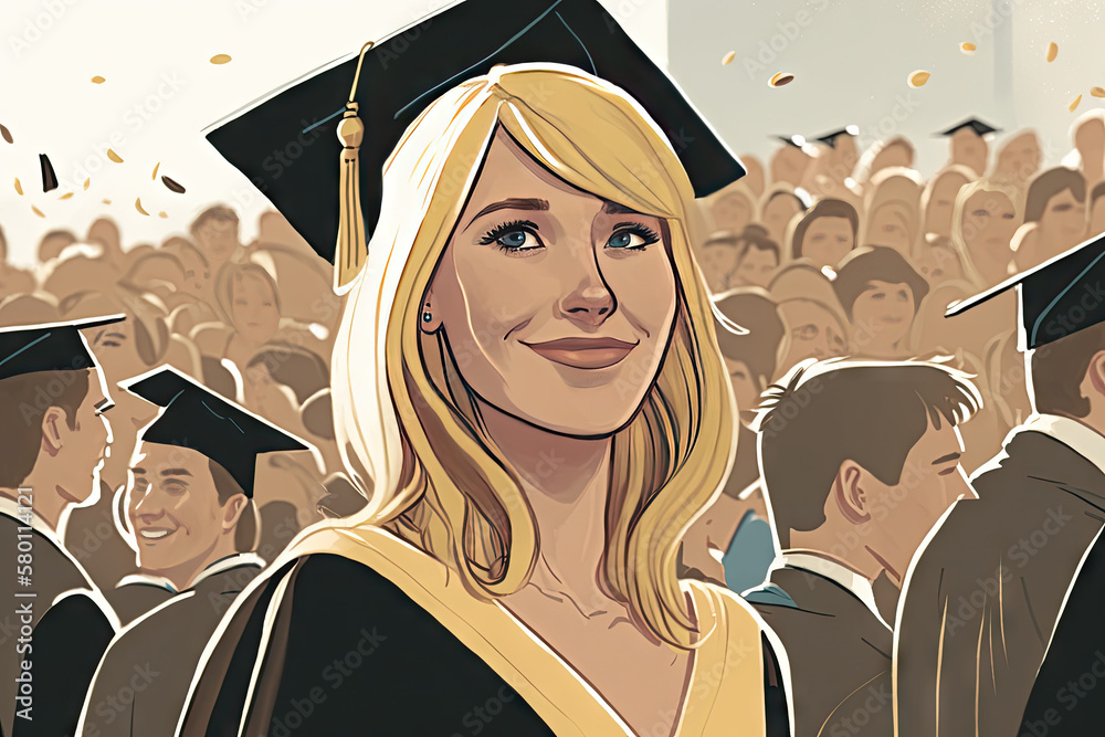 Obraz premium Happy young woman at a graduation ceremony created with Generative AI technology
