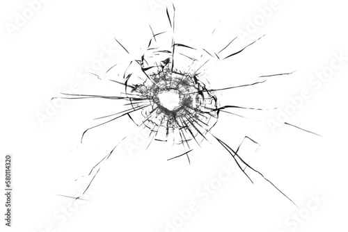 Broken glass from a bullet. Texture of broken glass.
