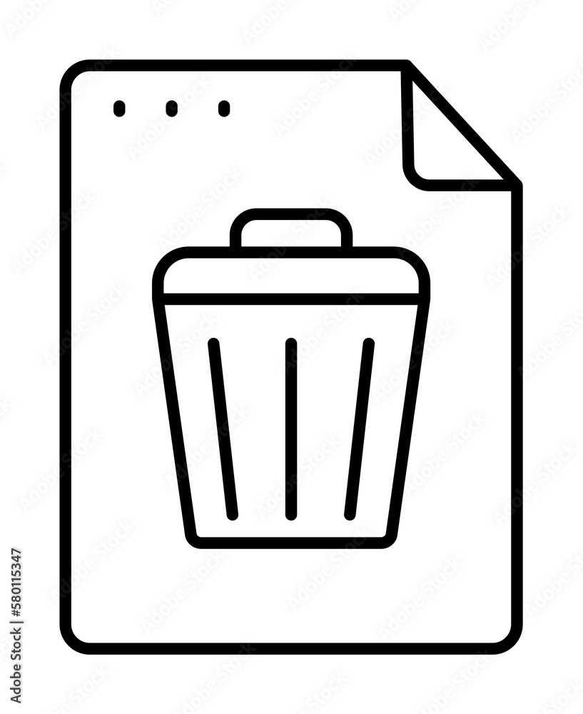 File, document, trash can icon. Simple line, outline of icons for ui and ux, website or mobile application on white background File, document, trash can icon. Simple line, outline of icons for ui and ux, website or mobile application on white background