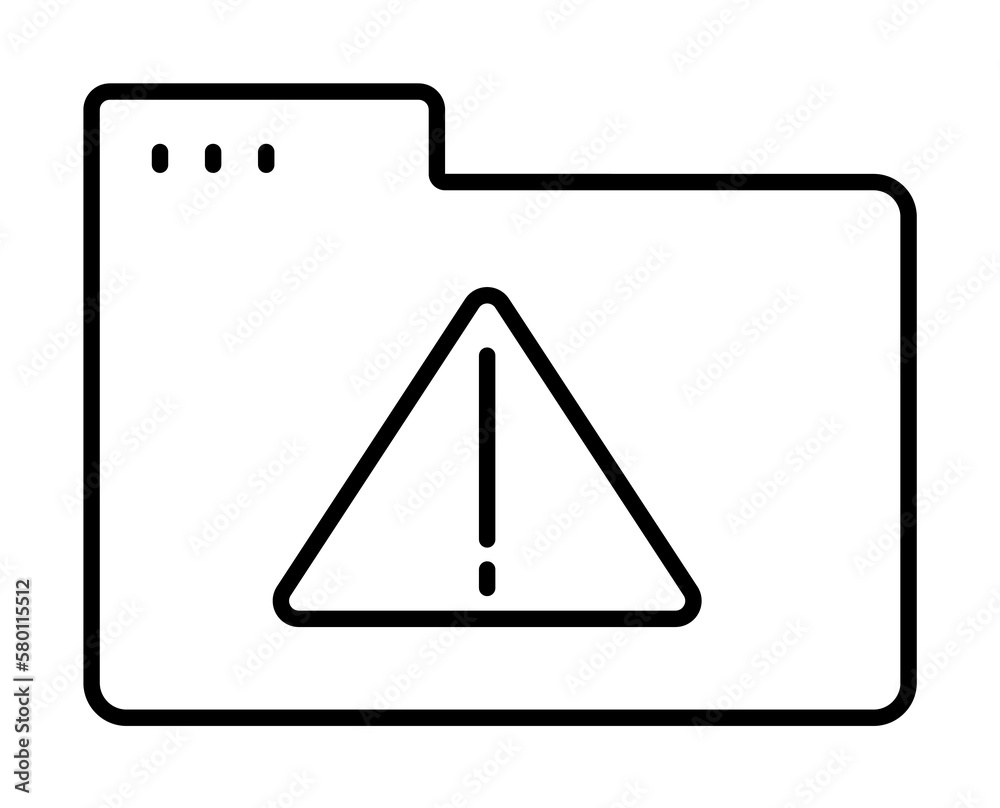 Folder warning icon. Simple line, outline of icons for ui and ux, website or mobile application on white background Folder warning icon. Simple line, outline of icons for ui and ux, website or mobile application on white background