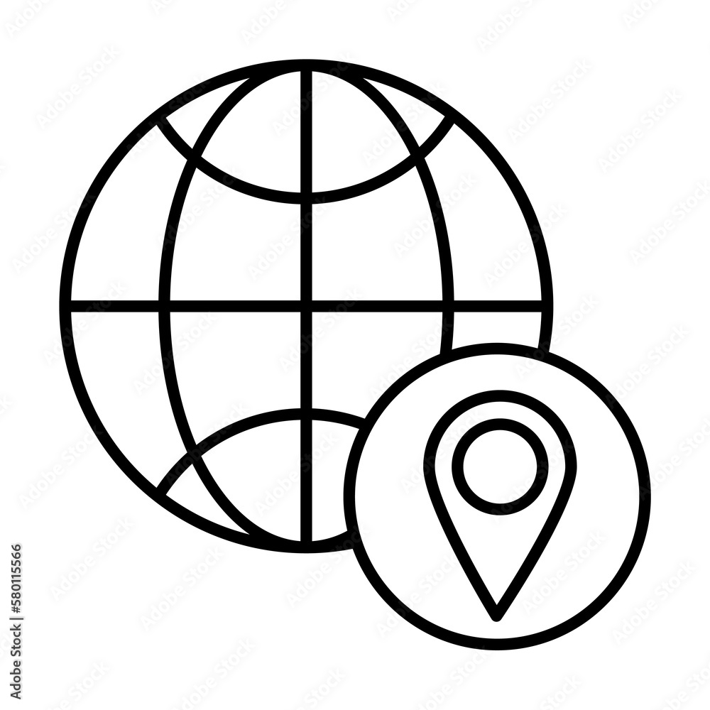 Location icon. Simple line, outline of globe icons for ui and ux, website or mobile application on white background Location icon. Simple line, outline of globe icons for ui and ux, website or mobile application on white background