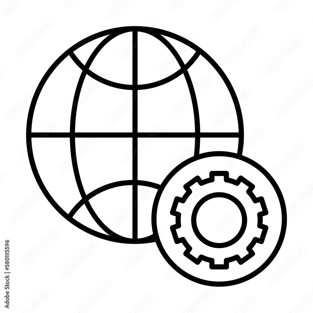 Gear icon. Simple line, outline of globe icons for ui and ux, website or mobile application on white background Gear icon. Simple line, outline of globe icons for ui and ux, website or mobile application on white background