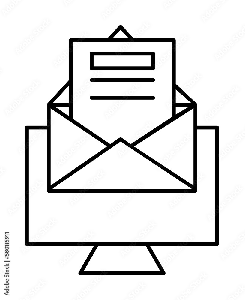 Email, computer, send icon. Simple line, outline of information transfer icons for ui and ux, website or mobile application on white background Email, computer, send icon. Simple line, outline of information transfer icons for ui and ux, website or mobile application on white background