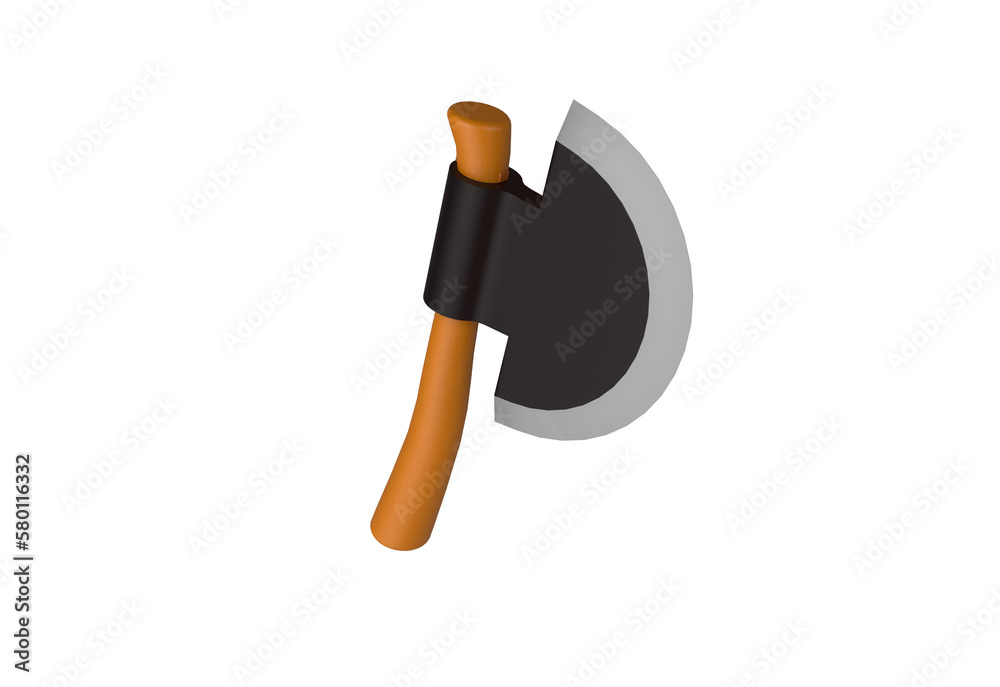 3D illustration of game object wooden axe on transparent background 3D illustration of game object wooden axe on transparent background