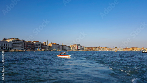 Panoramic view of Venice from the perspective of the sea. 