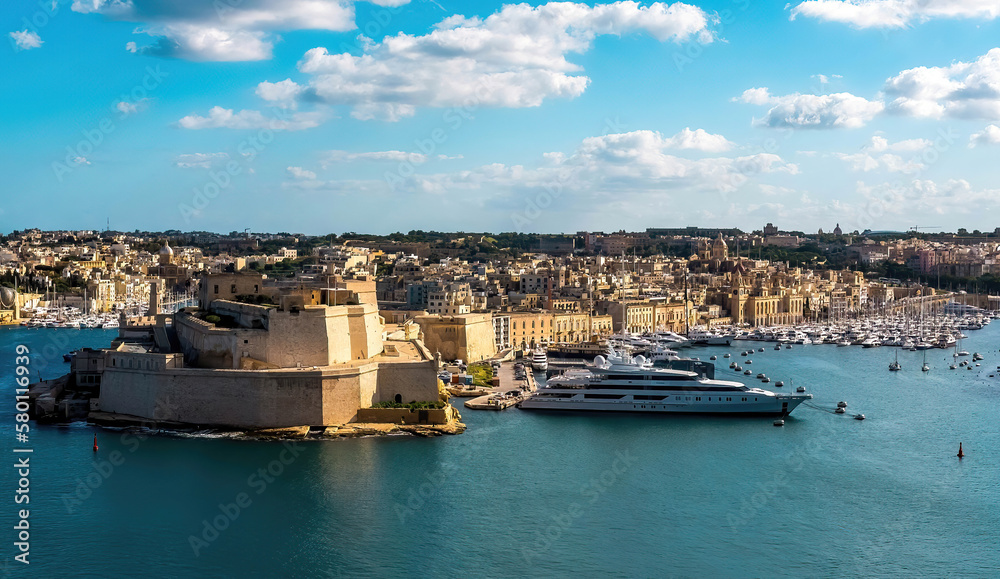 Panoramic view of La Valetta old town in a sunny day