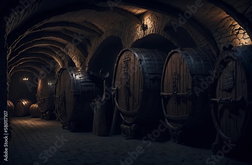 Illustration  about an old wine cellar  created with ai 