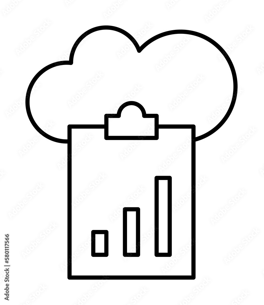 Cloud and clipboard chart icon. Simple line, outline elements of commerce icons for ui and ux, website or mobile application on white background Cloud and clipboard chart icon. Simple line, outline elements of commerce icons for ui and ux, website or mobile application on white background