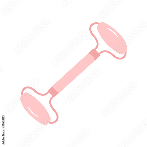 Facial massage tools circular pink gua sha roller concept, jade stone treatment vector icons, anti-aging tools symbols isolated on white background