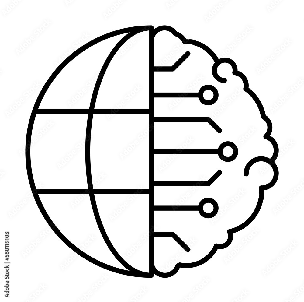 Brain Earth globe icon. Simple line, outline of artificial Intelligence icons for ui and ux, website or mobile application on white background
