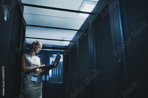 Server racks in a modern research center (color toned image)