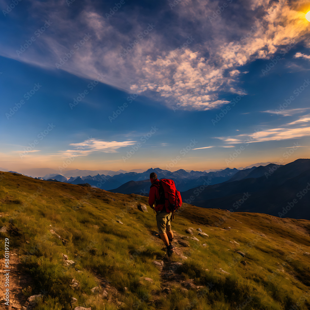 Fototapeta premium Backpacking mountains [IA Generativa]