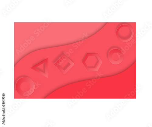 Abstract RED sea and beach summer background with curve paper waves and seacoast for banner, flyer, invitation, poster or web site design. Paper cut out art style, space for text, vector illustration