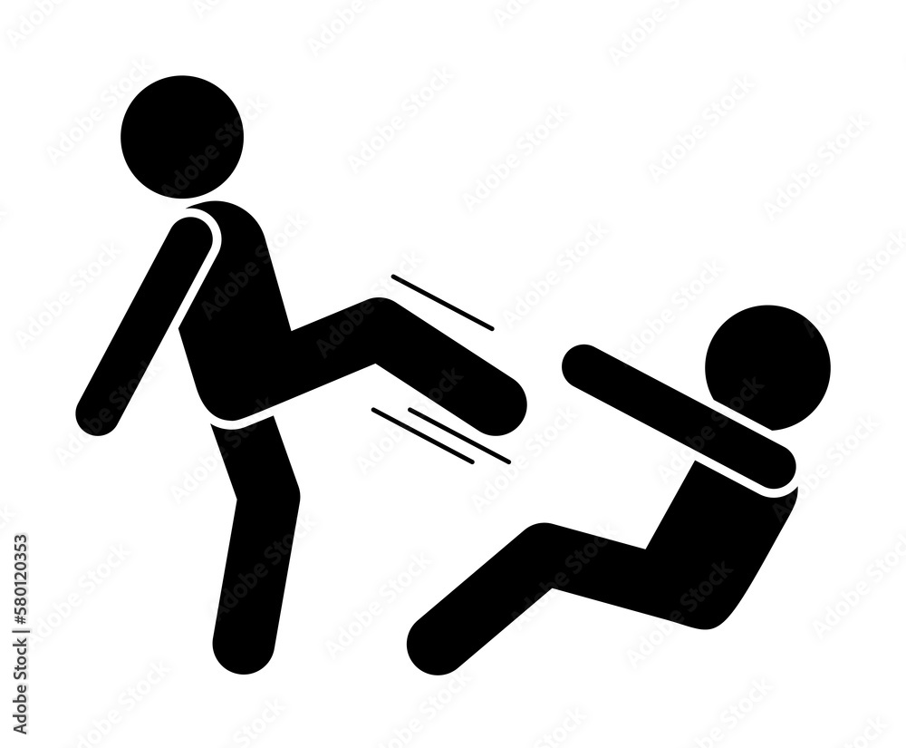 Kick men kicking icon. Simple pictogram of fighting icons for ui and ux, website or mobile application on white background Kick men kicking icon. Simple pictogram of fighting icons for ui and ux, website or mobile application on white background