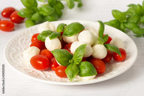 salad with mozzarella and cherry tomatoes.