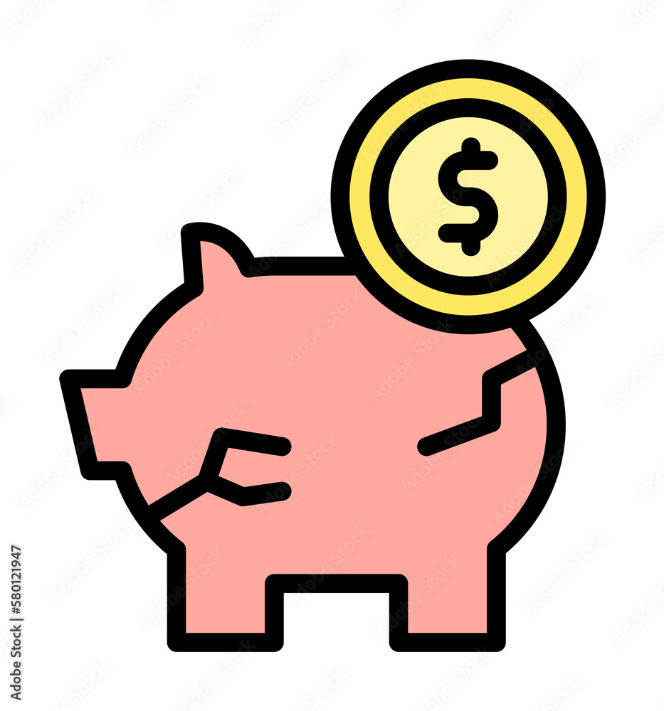 piggy bank dollar coin icon. Simple color with outline elements of bankruptcy icons for ui and ux, website or mobile application on white background piggy bank dollar coin icon. Simple color with outline elements of bankruptcy icons for ui and ux, website or mobile application on white background