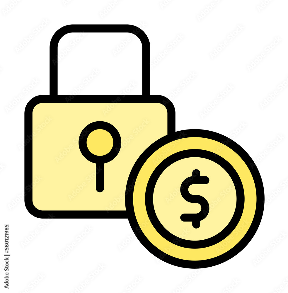 dollar coin lock icon. Simple color with outline elements of bankruptcy icons for ui and ux, website or mobile application on white background dollar coin lock icon. Simple color with outline elements of bankruptcy icons for ui and ux, website or mobile application on white background