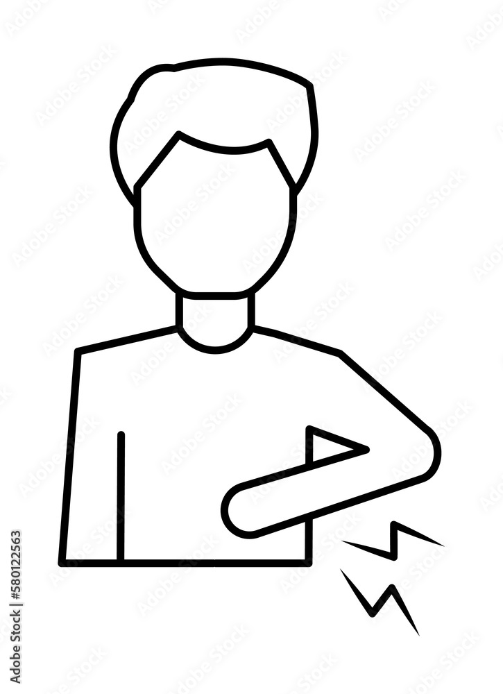 Man pain rib fracture icon. Simple line, outline of human skeleton icons for ui and ux, website or mobile application on white background on white background Man pain rib fracture icon. Simple line, outline of human skeleton icons for ui and ux, website or mobile application on white background on white background
