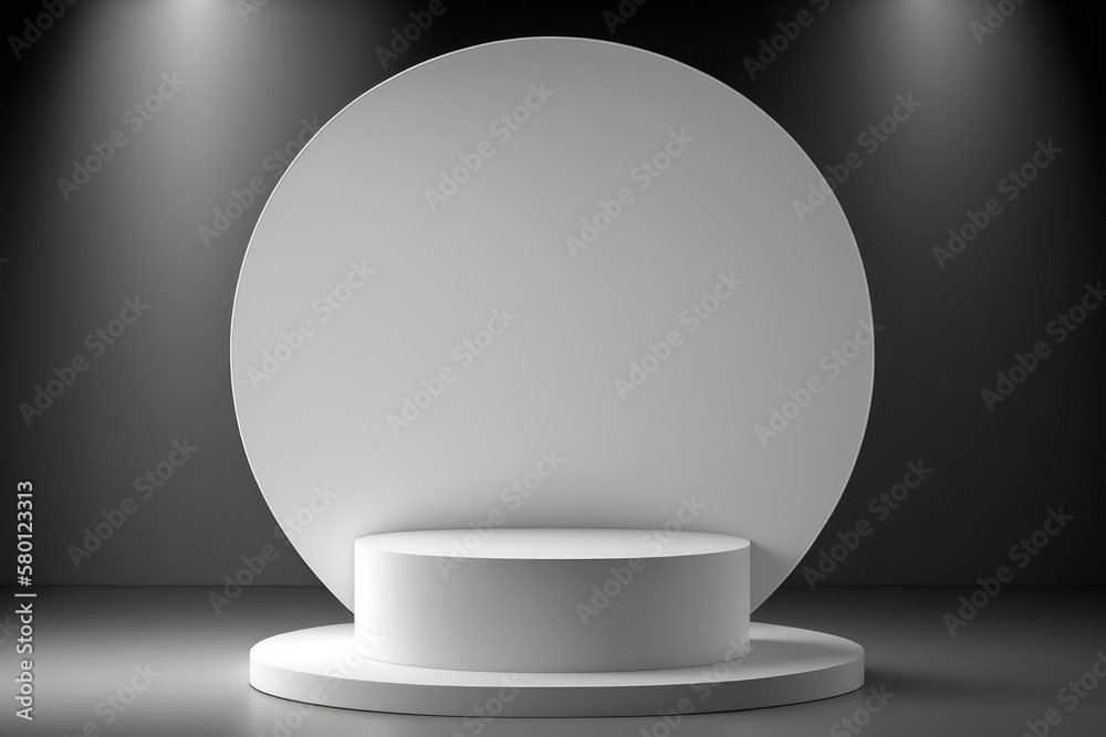 Cylinder podiums on white background. Abstract pedestal scene with geometrical. Generative AI Cylinder podiums on white background. Abstract pedestal scene with geometrical. Generative AI