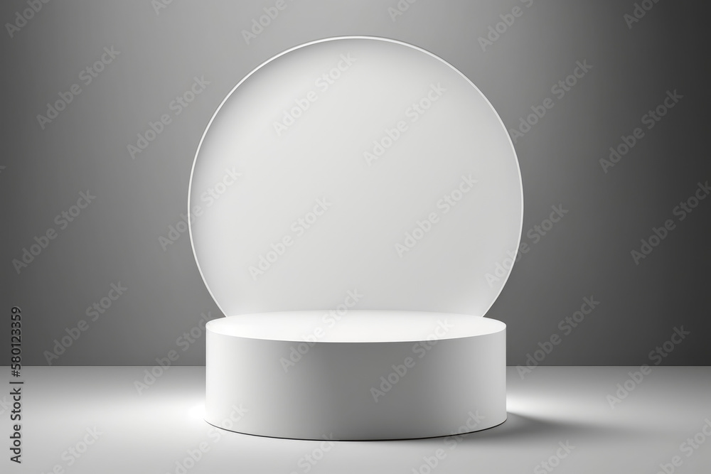 Cylinder podiums on white background. Abstract pedestal scene with geometrical. Generative AI Cylinder podiums on white background. Abstract pedestal scene with geometrical. Generative AI