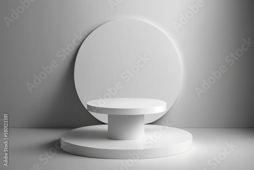 Cylinder podiums on white background. Abstract pedestal scene with geometrical. Generative AI