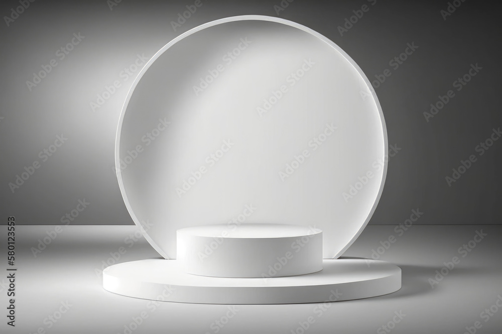 Cylinder podiums on white background. Abstract pedestal scene with geometrical. Generative AI Cylinder podiums on white background. Abstract pedestal scene with geometrical. Generative AI