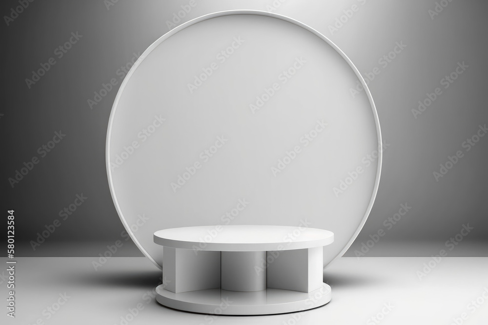 Cylinder podiums on white background. Abstract pedestal scene with geometrical. Generative AI Cylinder podiums on white background. Abstract pedestal scene with geometrical. Generative AI